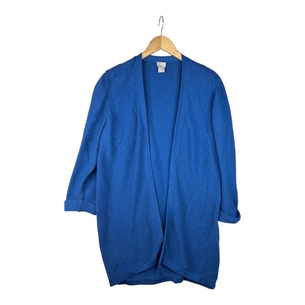Chicos Sweater Size 2 US L Rita Pointed Hem Jacket Split Cardigan Long Sleeve